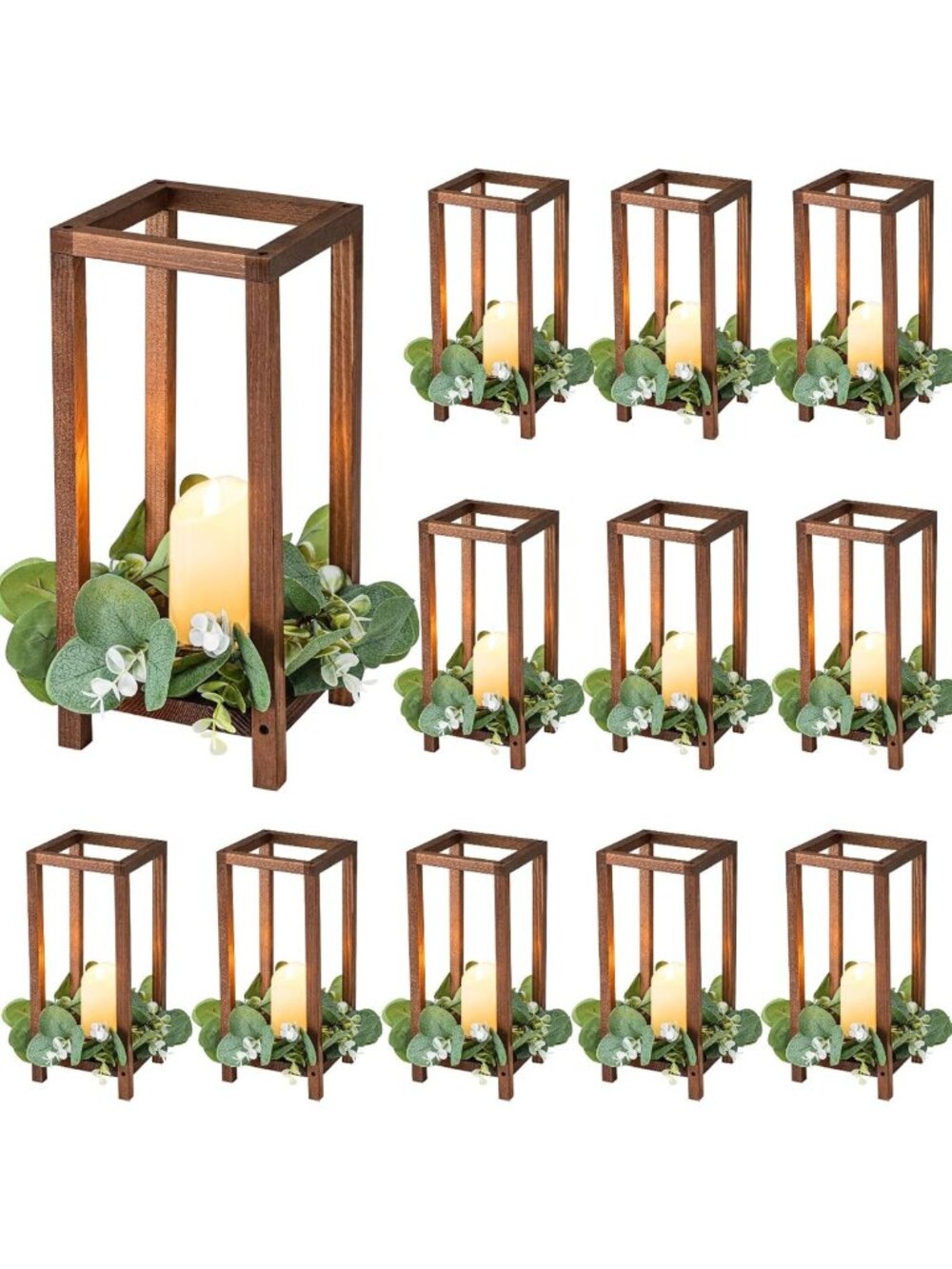 Set of 12 Rustic Wooden Wedding Lanterns - 12.99'' Decorative Home Accent